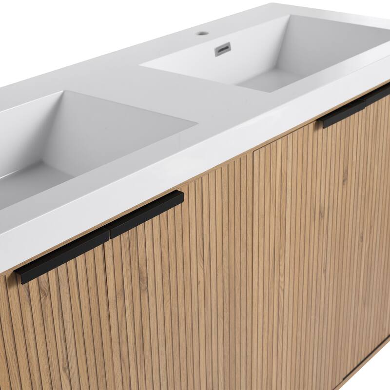 59-inch Double Sink Bathroom Vanity with Adjustable Shelves, Soft-Close Hinges, Resin Basin