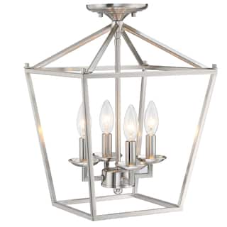 Wispfire 4-Light Indoor Brushed Nickel Modern Chandelier Lights with Caged Metal Shade, Semi Flush mount, E12 Lamp holder