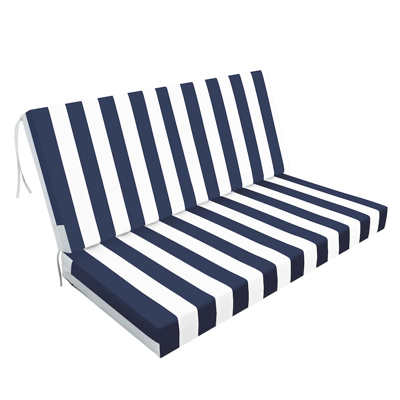 Outdoor Deep Seat Cushions For Patio Furniture, Waterproof Replacement Patio Chair Cushions(1xseat+2xback Cushion) - Black+ Blue white stripes