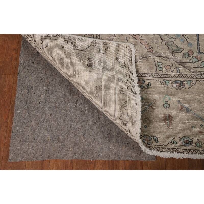 Medallion Tabriz Persian Area Rug Oriental Beige Handmade Wool Carpet - 6'9"x 9'7"