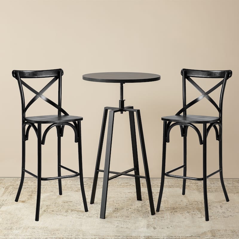 Glitzhome Industrial Modern Adjustable Bar Table Rustic Steel 3-Piece Pub Sets