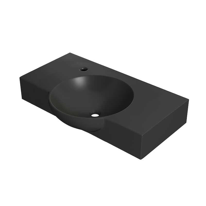Chateau 30" Wall-Mounted Sink Center Basin With Left Side Faucet Mount In Matte Black - 30