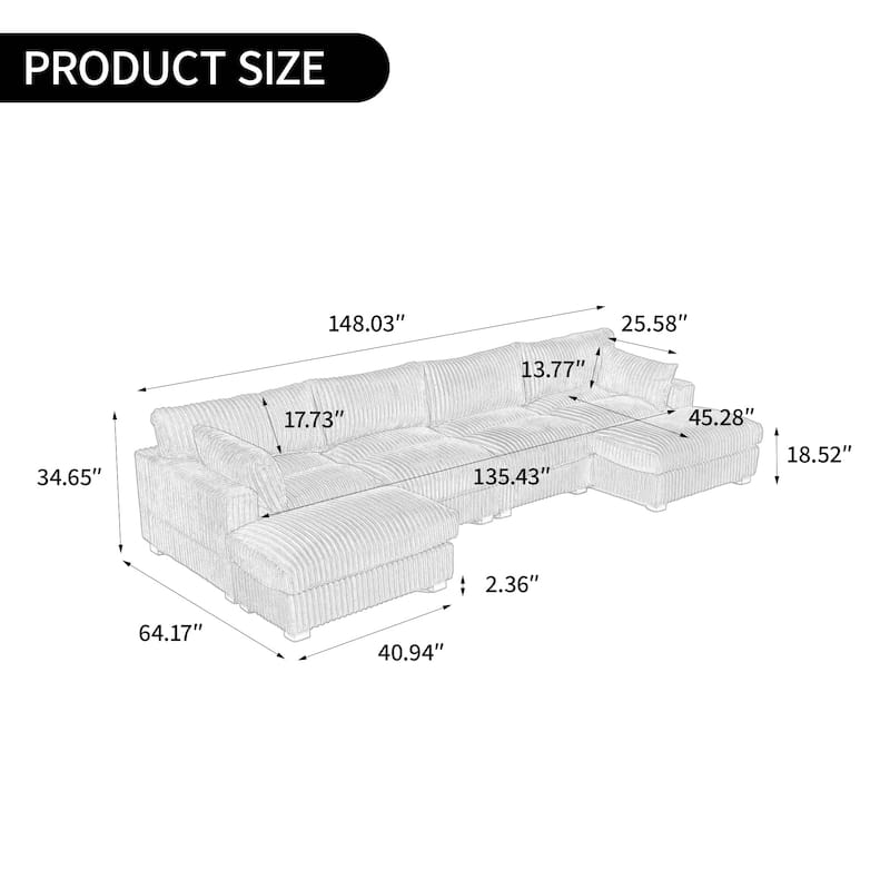 Oversied Plush Corduroy Fabric Modular Sectional Sofa with Chaise, Ottoman