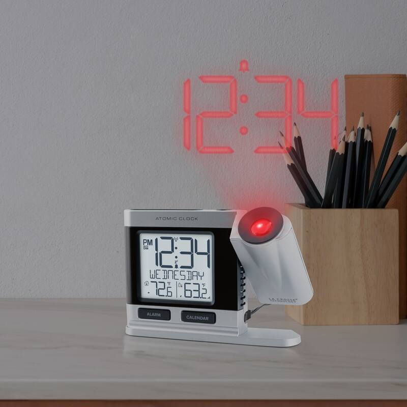 La Crosse Silver Atomic Projection Alarm Clock with Temp, 616-12667