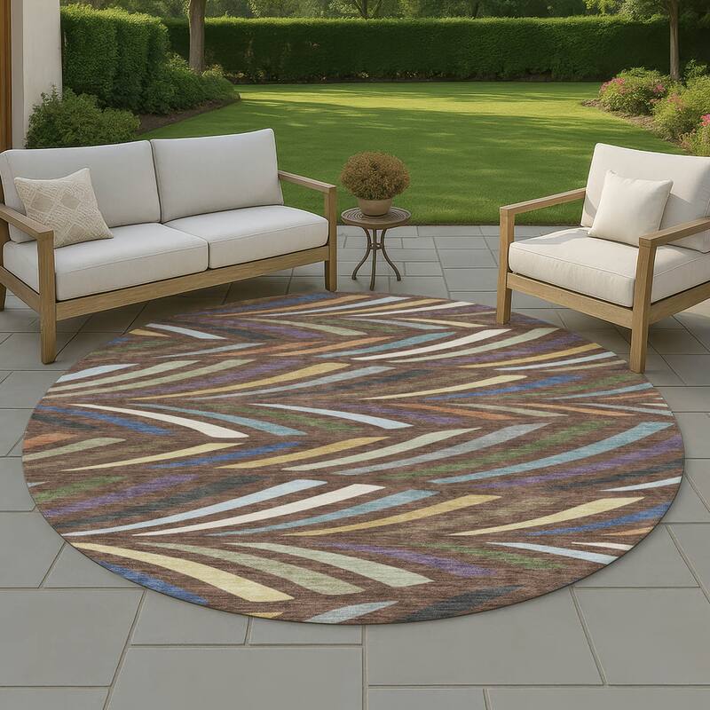 Machine Washable Indoor/ Outdoor Modern Feather Chantille Rug - Fudge - 8' x 8'