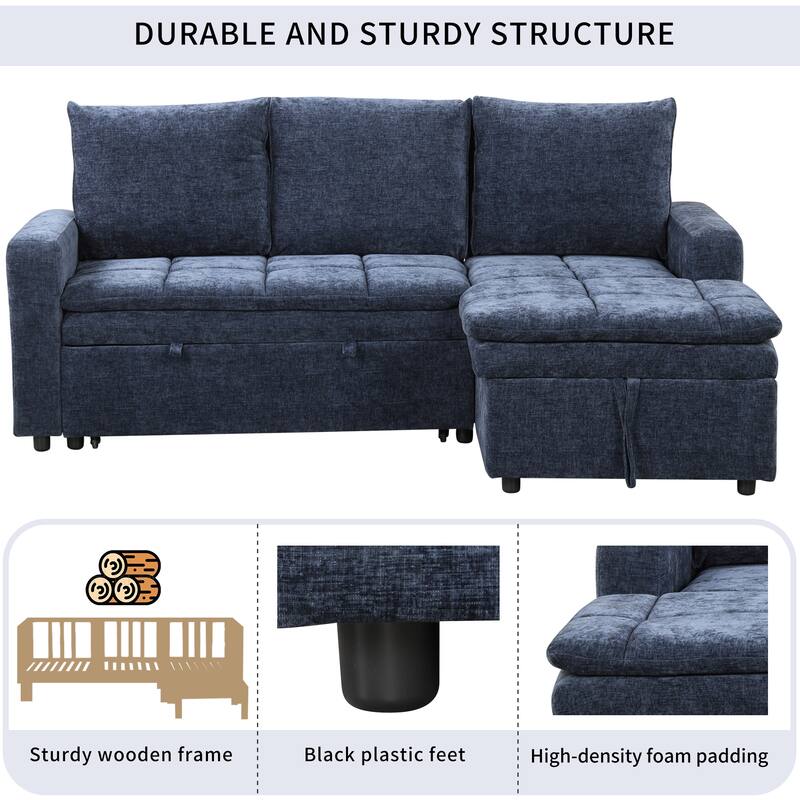 89" Polyester L-Shape Sectional 3-Seat Convertible Sofa with Storage Chaise