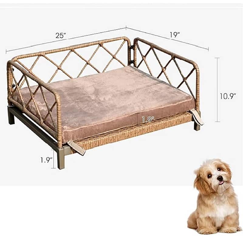 Wicker Pet Bed Rattan Dog Sofa Bed Outdoor Indoor Waterproof