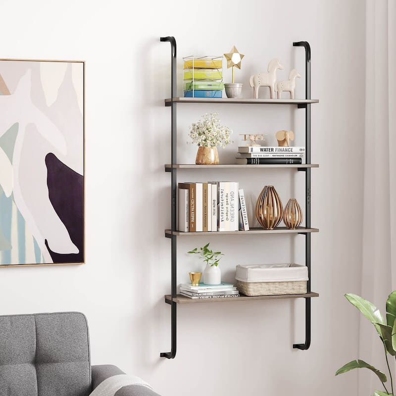 Costway 1/2 PCS 4-Tier Wall-mounted Ladder Shelf Display Bookshelf