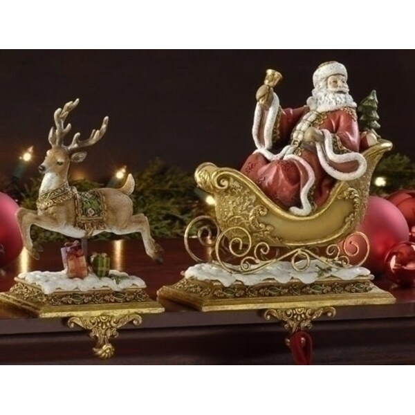 Set of 2 Joseph's Studio Santa Claus and Reindeer Christmas Stocking Holders - GOLD