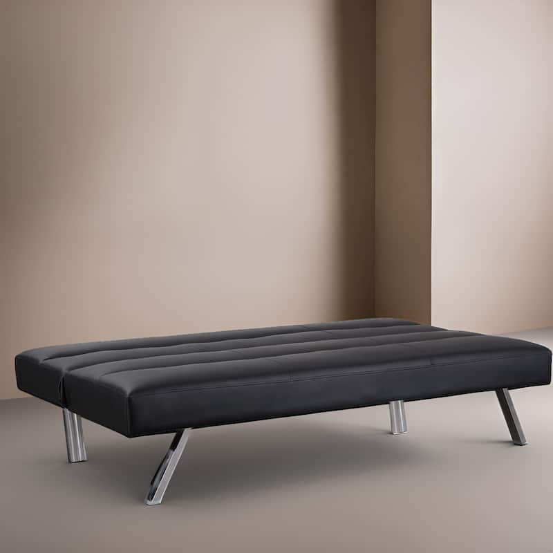 Modern Faux Leather Futon Sofa Bed - Convertible Folding Couch with Chrome Legs, Small Reclining Sofa