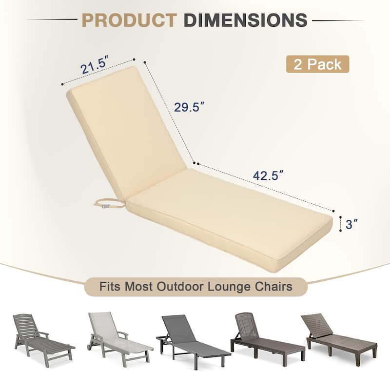 Aoodor Patio Chaise Lounger Cushions Set of 2, Olefin Fabric, Water-Resistant, 72x21x3 Inches(Only Cushions)