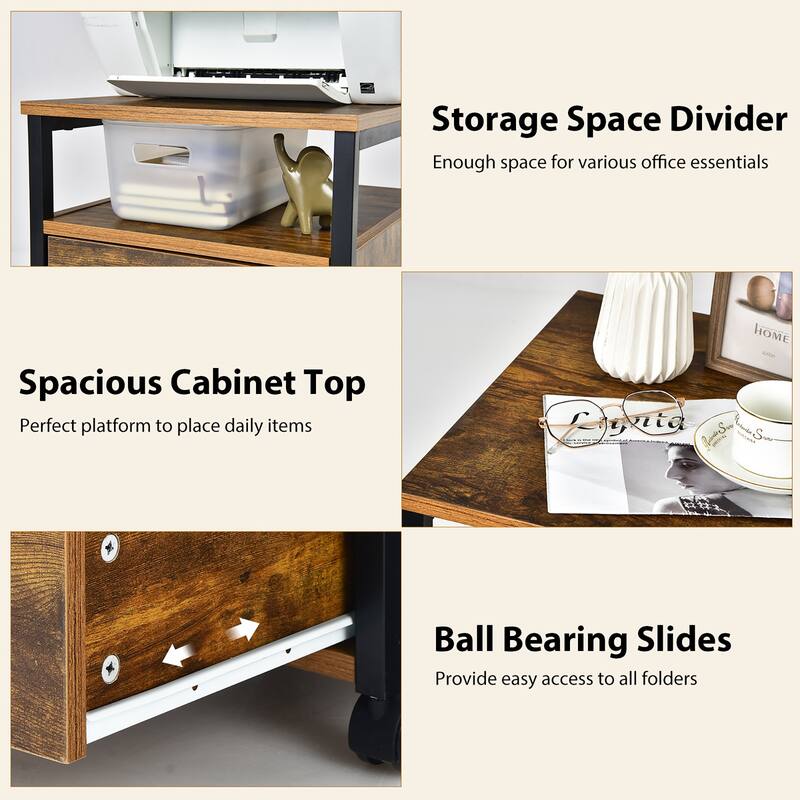 2 Drawer Rolling File Cabinet File Cabinet Printer Stand on Wheels