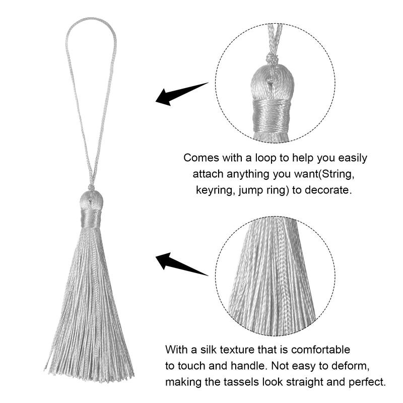 6.5" Silky Bookmark Tassels with Loop for DIY Craft Accessory, 20Pcs Grey