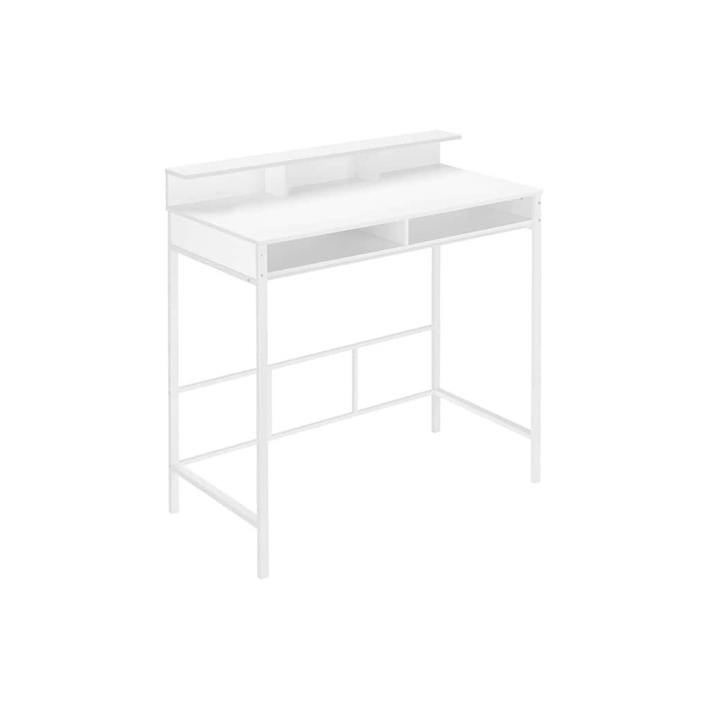 Computer Desk, Home Office, Standing, Storage Shelves, 48"l, Work, Laptop, White Laminate, White Metal, Contemporary, Modern