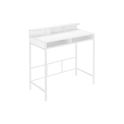 Modern Standing Computer Desk with Hutch and Storage Shelves, Sleek Metal Legs for Home Office or Study