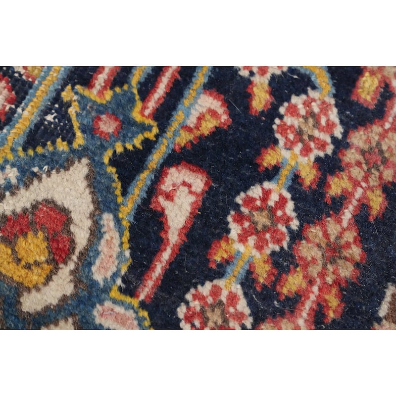 Hand Knotted Oriental 100% Wool Carpet Traditional Floral Navy Blue & Blues Tabriz Area Rug - 10' 6'' X 7' 2''