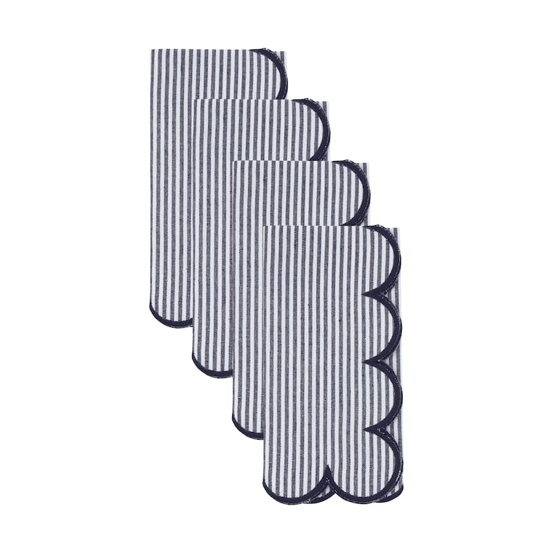 Striped Pattern Cotton Decorative Napkins (Set of 4) - Finished Edge Detail for Dining and Entertaining, 20"x20"