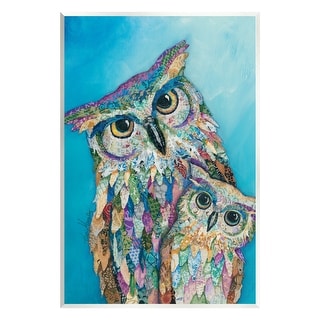 Stupell Pair Wise Owls Varied Patterns Painting Collage Wood Wall Art ...
