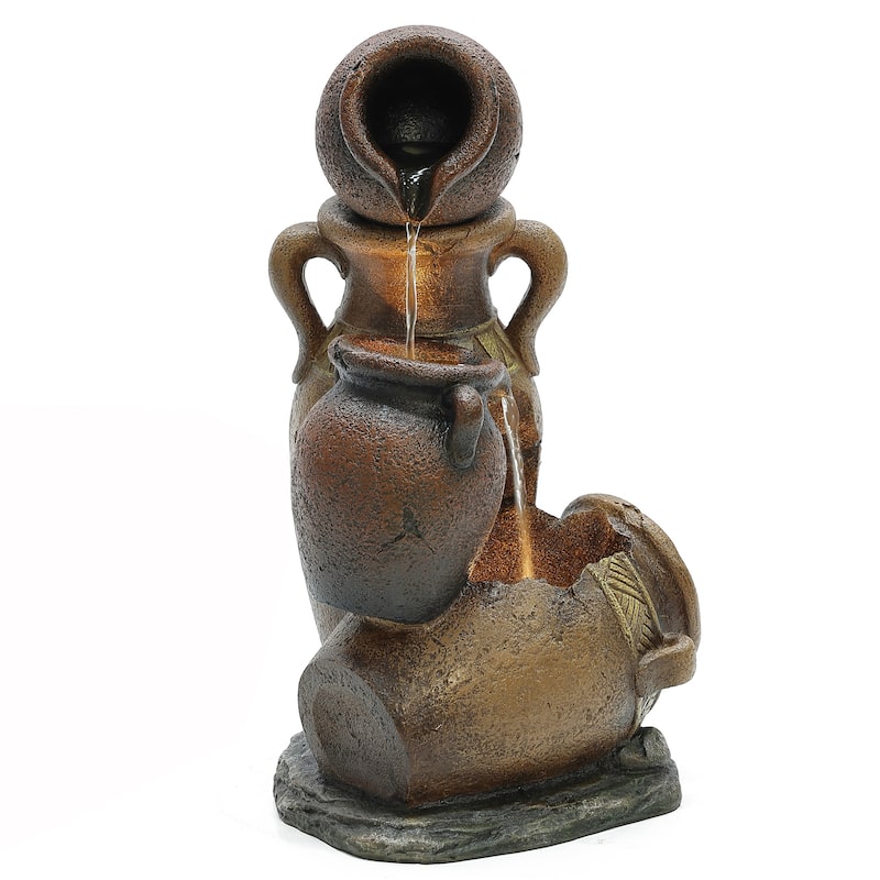 Brown Urns Resin Outdoor Fountain with LED Lights