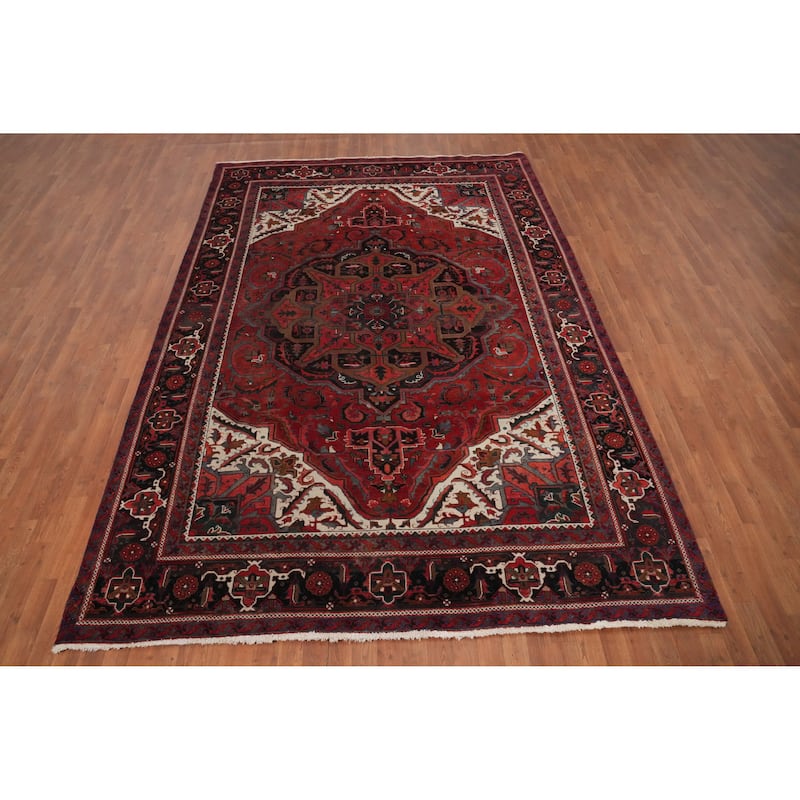 Hand Knotted Oriental 100% Wool Carpet Traditional Floral Red Heriz Area Rug - 10' 11'' X 7' 6''