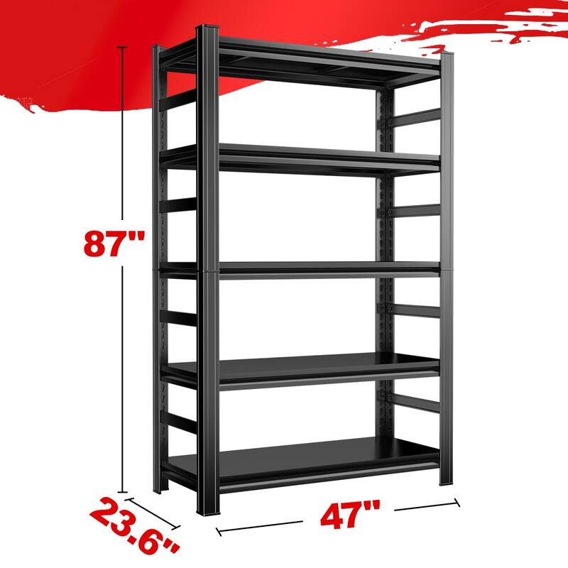 87 "H heavy-duty storage rack, five layer adjustable metal shelf, suitable for tool rooms, garages, supermarkets, etc., black, r