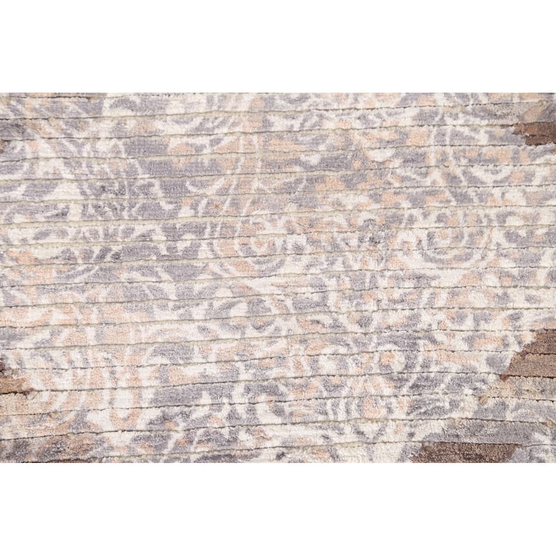 Beige Striped / Abstract Indian Area Rug Handmade Wool Carpet - 3'10"x 6'0"