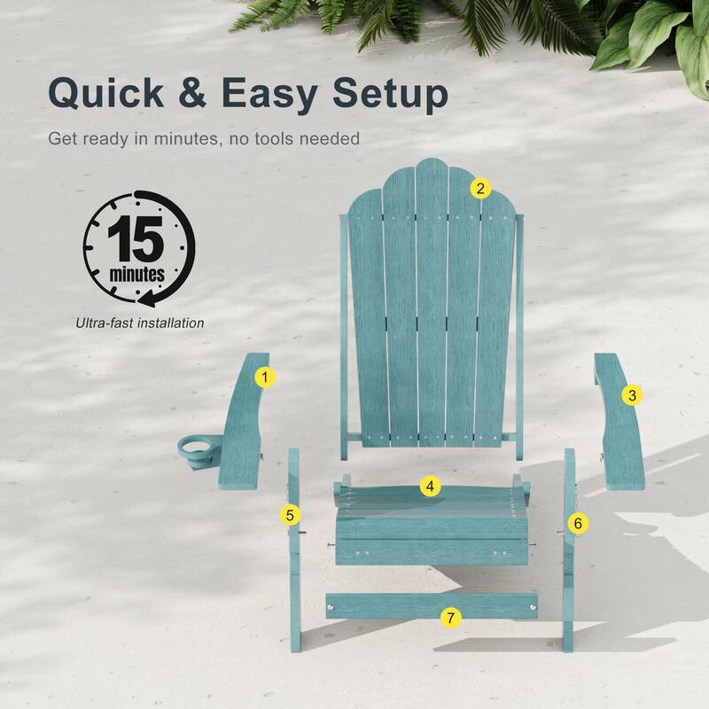 3-Position Adjustable Folding Adirondack Chair W/ Ottoman for Outdoor