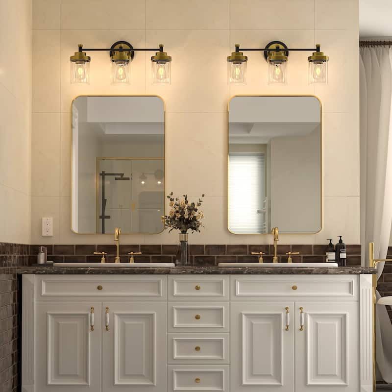Modern Dimmable Vanity Light with Clear Ribbed Glass Shades E26 Sockets