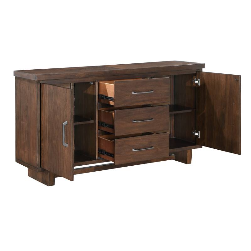 Bloi Sideboard Buffet Console, 60 Inch, 3 Drawers 2 Cabinets, Brown