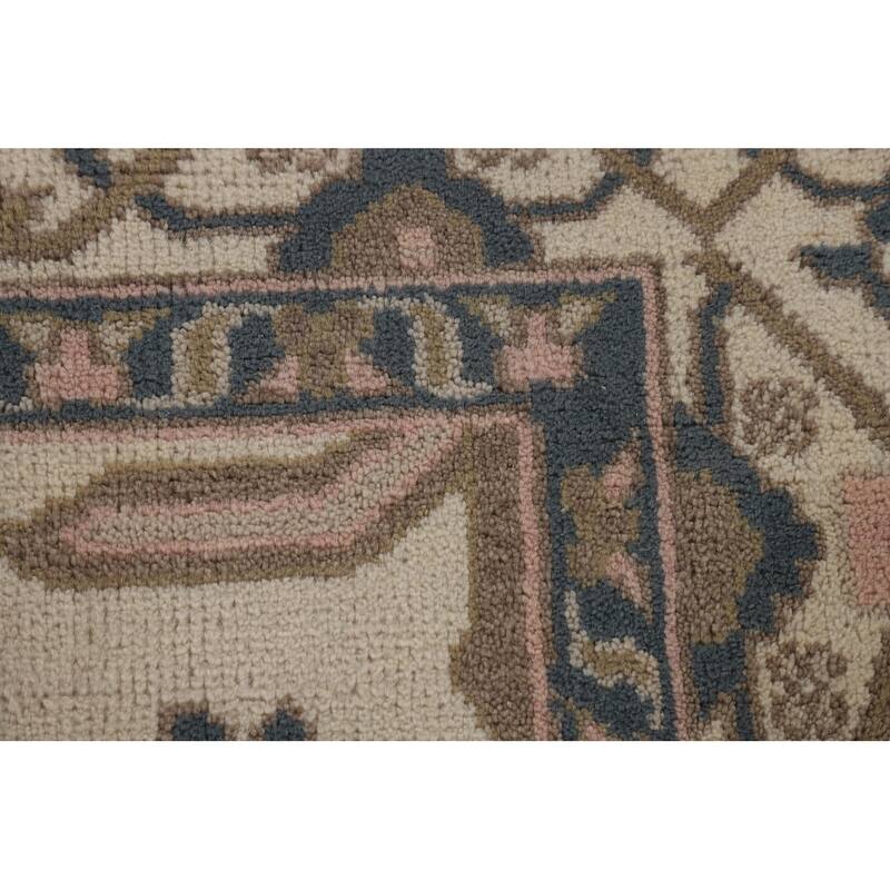 Beige / Ivory Oushak Oriental Area Rug Handmade Wool Carpet - 8'0"x 9'11"