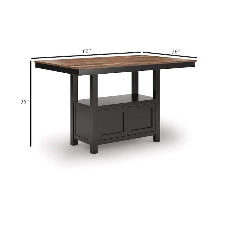 Fleur Counter Height Table with Built-In Storage, Black Wood, 60 Inch