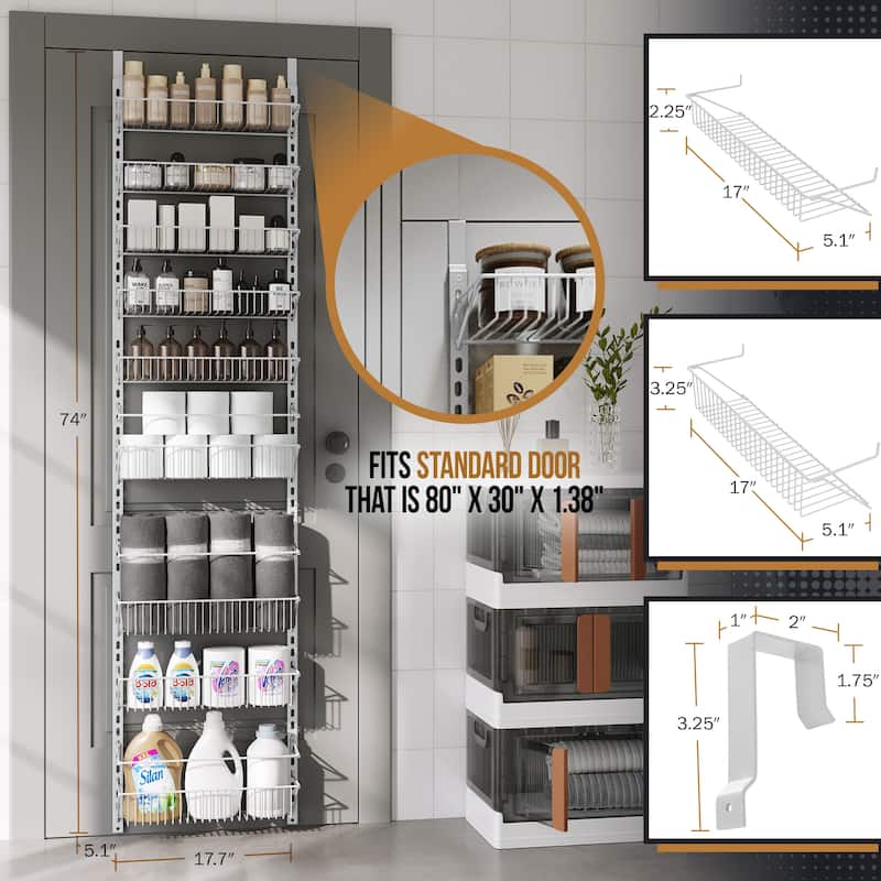 Over the Door Pantry Organizer - 9-Tier Organizer for Bathroom, Closet, or Kitchen Storage by Home-Complete (White) - 8 Shelves
