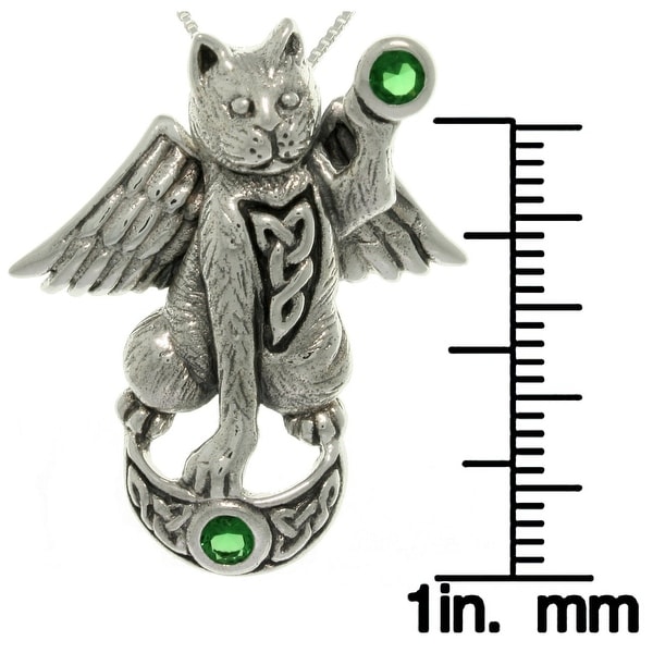 Silver Green Glass Angelic Celtic Cat Necklace