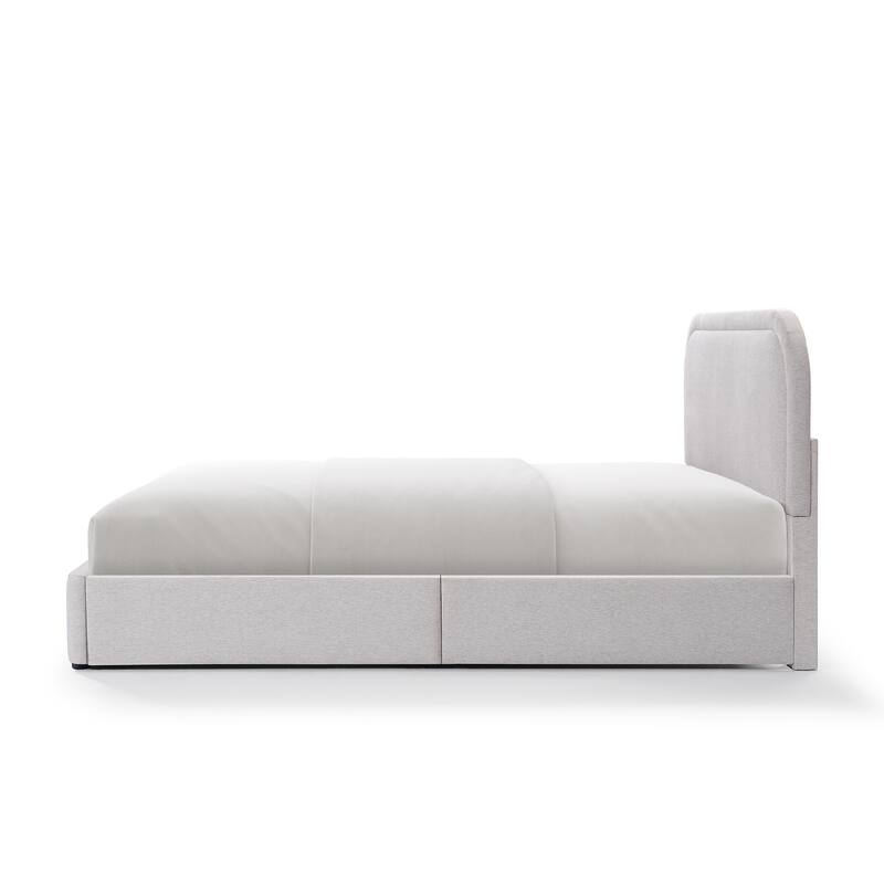 Queen Size Upholstered Bed Frame Platform Bed with Curved Headboard for Master Bedroom Guest Room