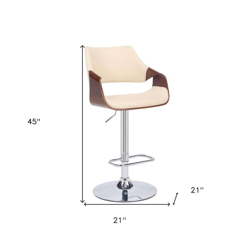 HomeRoots Cream and Silver Faux Leather Iron And Wood Adjustable Height Swivel Bar Chair - 21