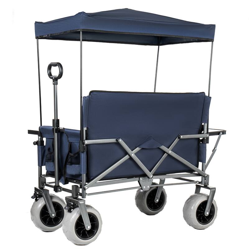 3-in-1 Collapsible Wagon,Convertible Folding Cart with Canopy &Rear-Mounted Folding Tabletop, 500lbs Heavy-Duty, 180L Capacity