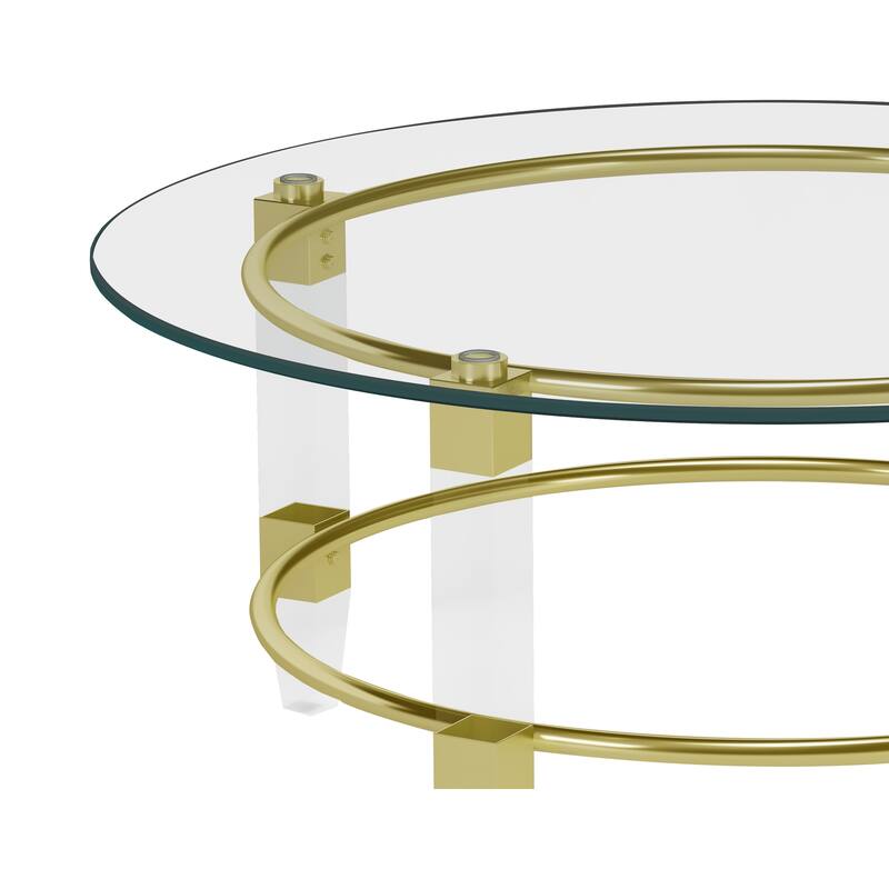 Somette Round Glass Cocktail Table with Acrylic Legs & Gold Plated Frame