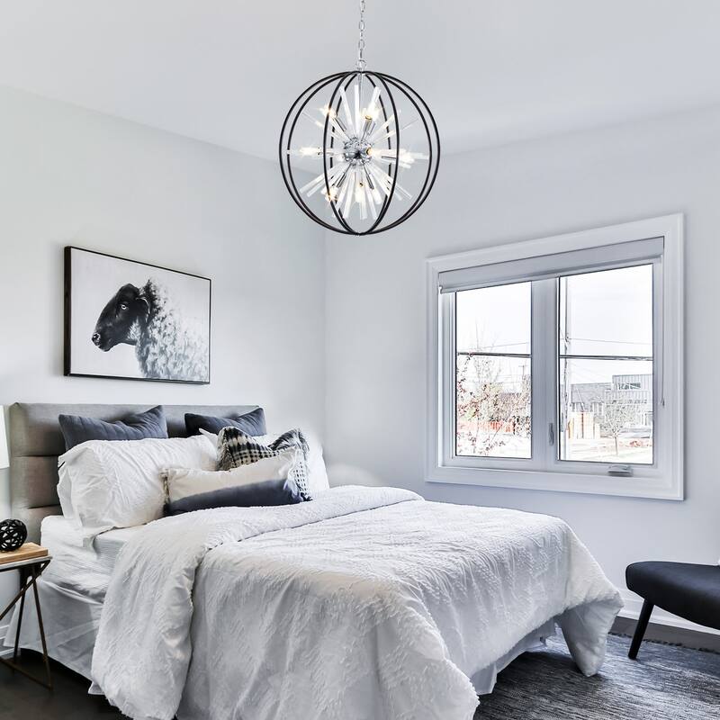 Modern Chandelier 22" 10-light Black and Silver Orb