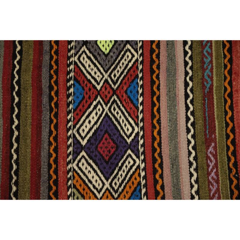 Hand Woven Oriental 100% Wool Carpet Southwestern Tribal Multi-Colored Kilim Area Rug - 7' 2'' X 6' 0''