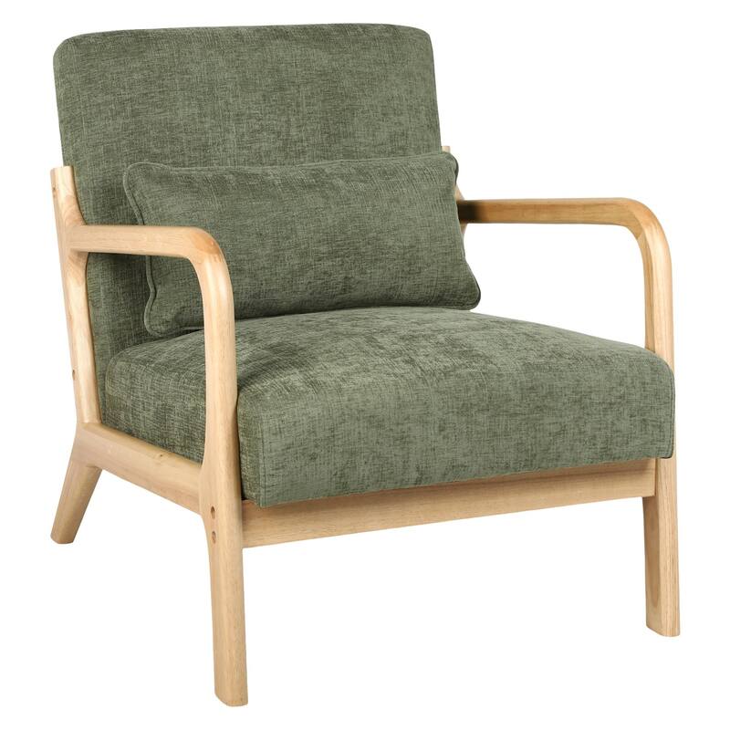 Mid Century Modern Armchair, Accent Chair with Solid Wood Frame and Detachable Lumbar Pillow for Living Room
