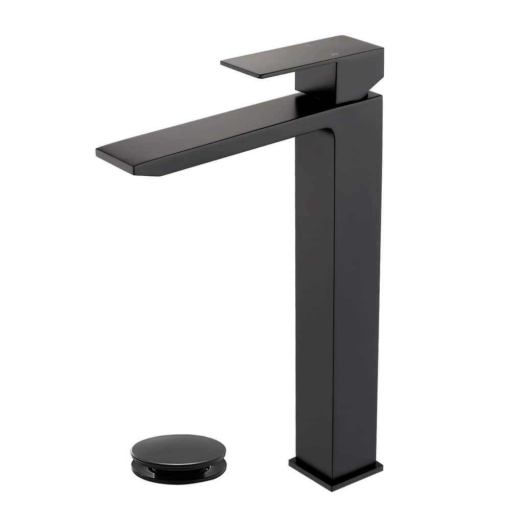 Waterfall Single Handle Bathroom Vessel Sink Faucet with Pop-up Drain 304 Stainless Steel 1 Hole High Tall Basin Vanity Taps