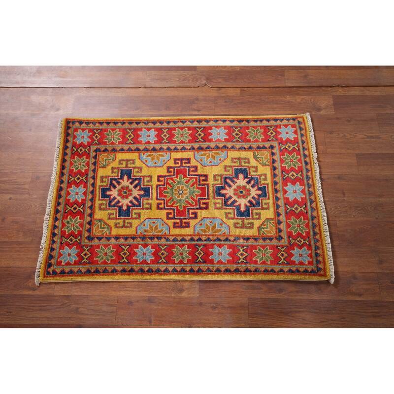 Yellow Kazak Oriental Foyer Rug Handmade Wool Carpet - 2'0" x 3'0"