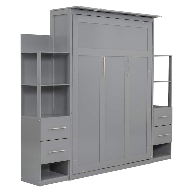 Full Murphy Bed with Shelves, Drawers, LED Lights