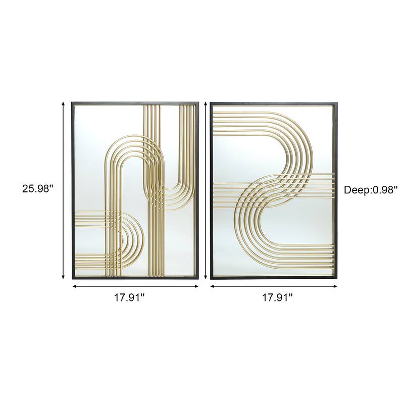 Modern Gold Iron Loops Rectangular Accent Wall Mirrors (Set of 2) - 25.98" H x 17.91" W x 0.98" D