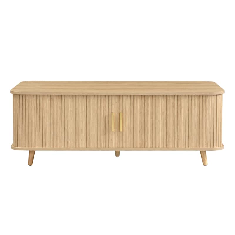 Aron Mid-Century Modern Coffee Table with Semi-Open Tambour Doors and 4 Hidden Storage Compartments, 47.24"