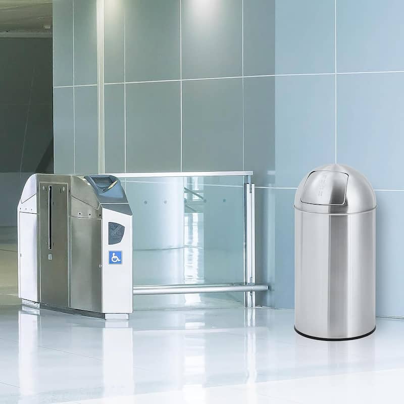 18 Gallon/70 Liter Stainless Steel Trash Can with Sliding Door Ball Lid, Removable Inner Drum, Fingerprint Resistant，Sliver