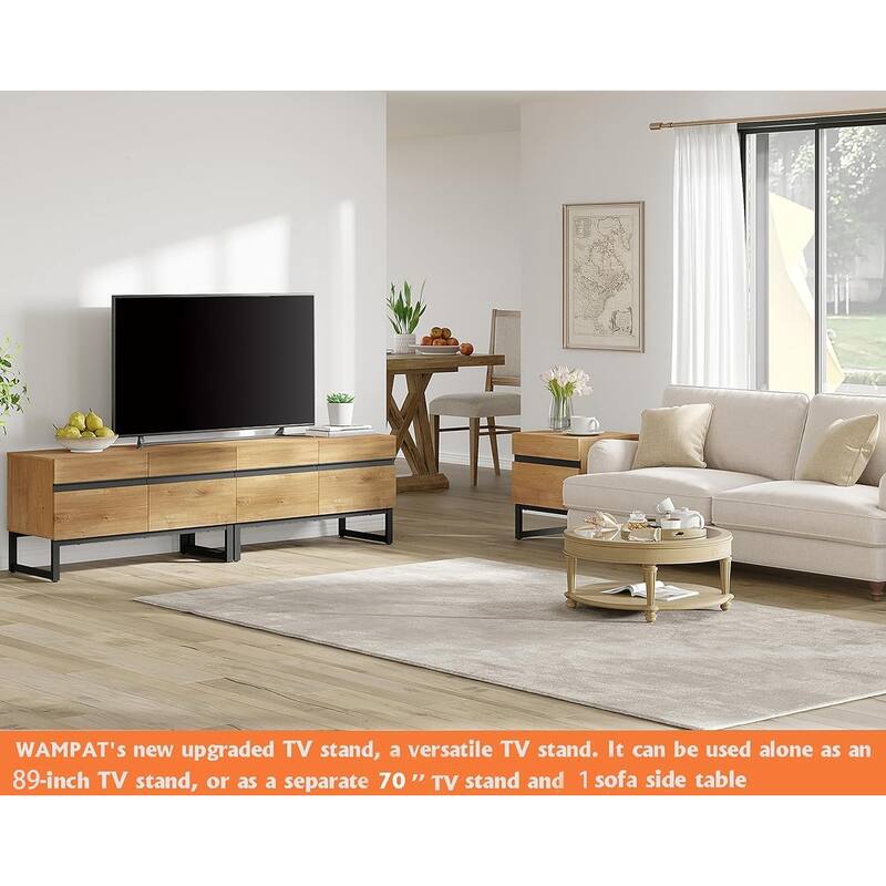 WAMPAT Modern TV Stand for TVs up to 50 inch TV, 2 in 1 Entertainment Center TV Console with Storage Cabinets and Metal Base