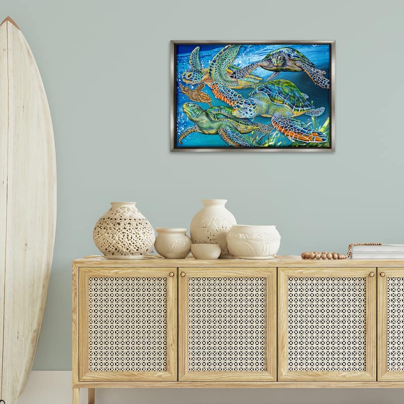 Stupell Tortoise Family Underwater Swim Framed Floater Canvas Wall Art Design By Tim Jeffs