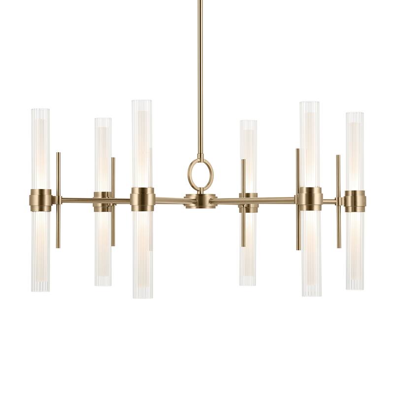 Riven 33 Inch LED 12 Light Chandelier with Clear Fluted Glass in Polished Nickel