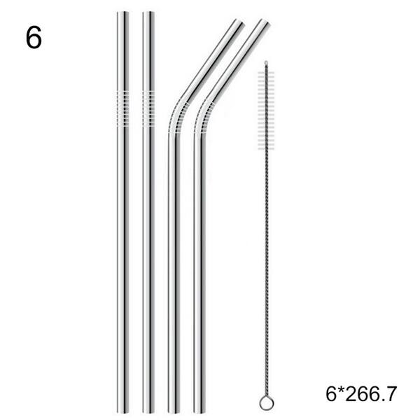 Reusable Stainless Steel Straight Bent Drinking Straw Cleaner Brush Kit